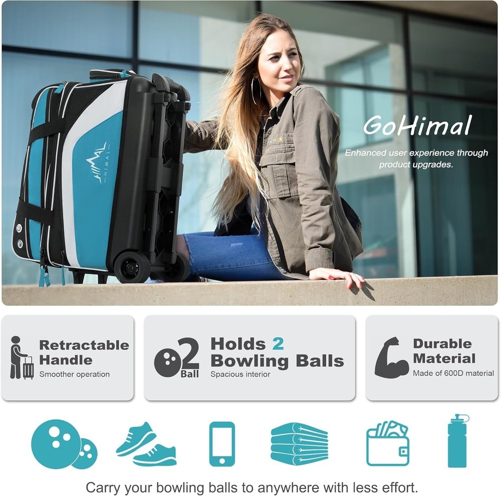 Double Roller 2 Ball Bowling Bag with Separate Shoe Compartment for Bowling S...