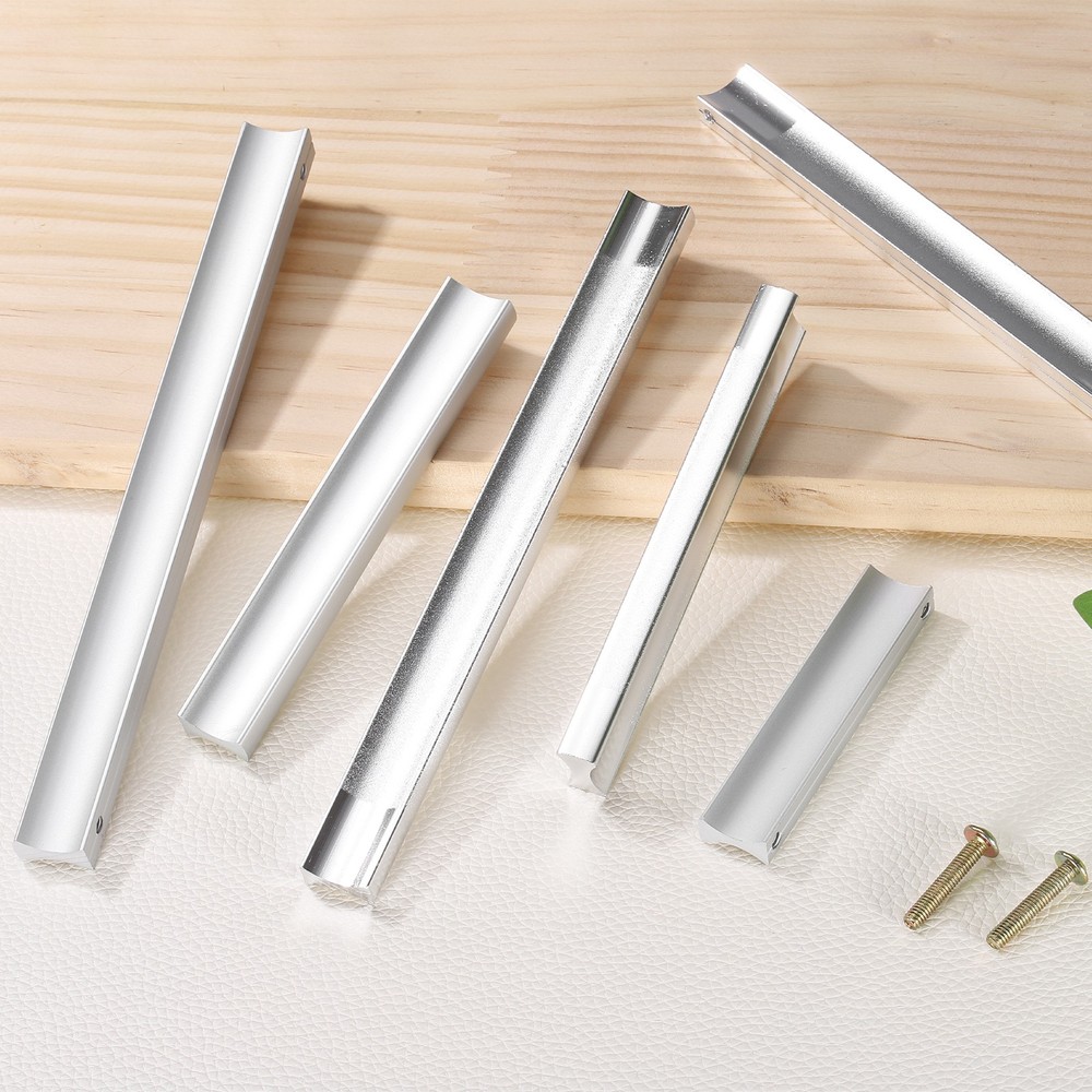 6Pcs Drawer Pulls, 5"(128mm) Hole Spacing 5.3" l Kitchen Handles, Silver Tone