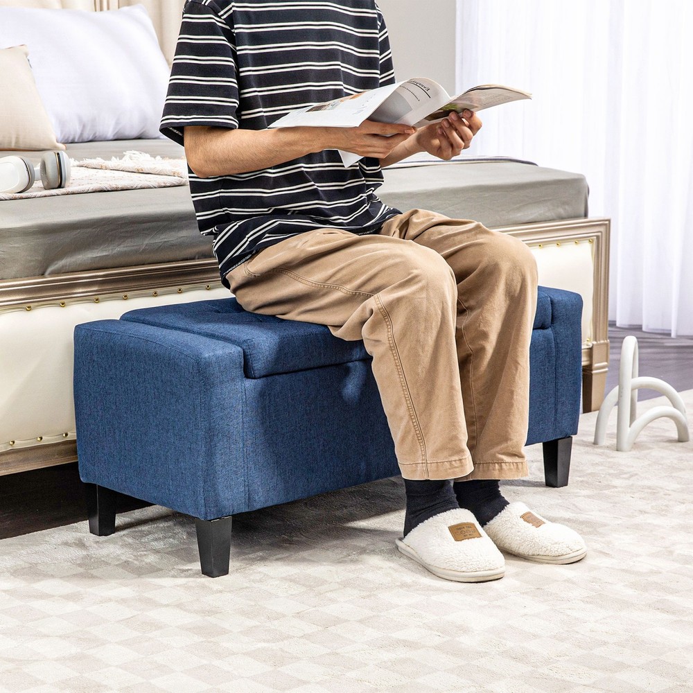 Storage Ottoman, Linen Upholstered Storage Bench with Lift Top