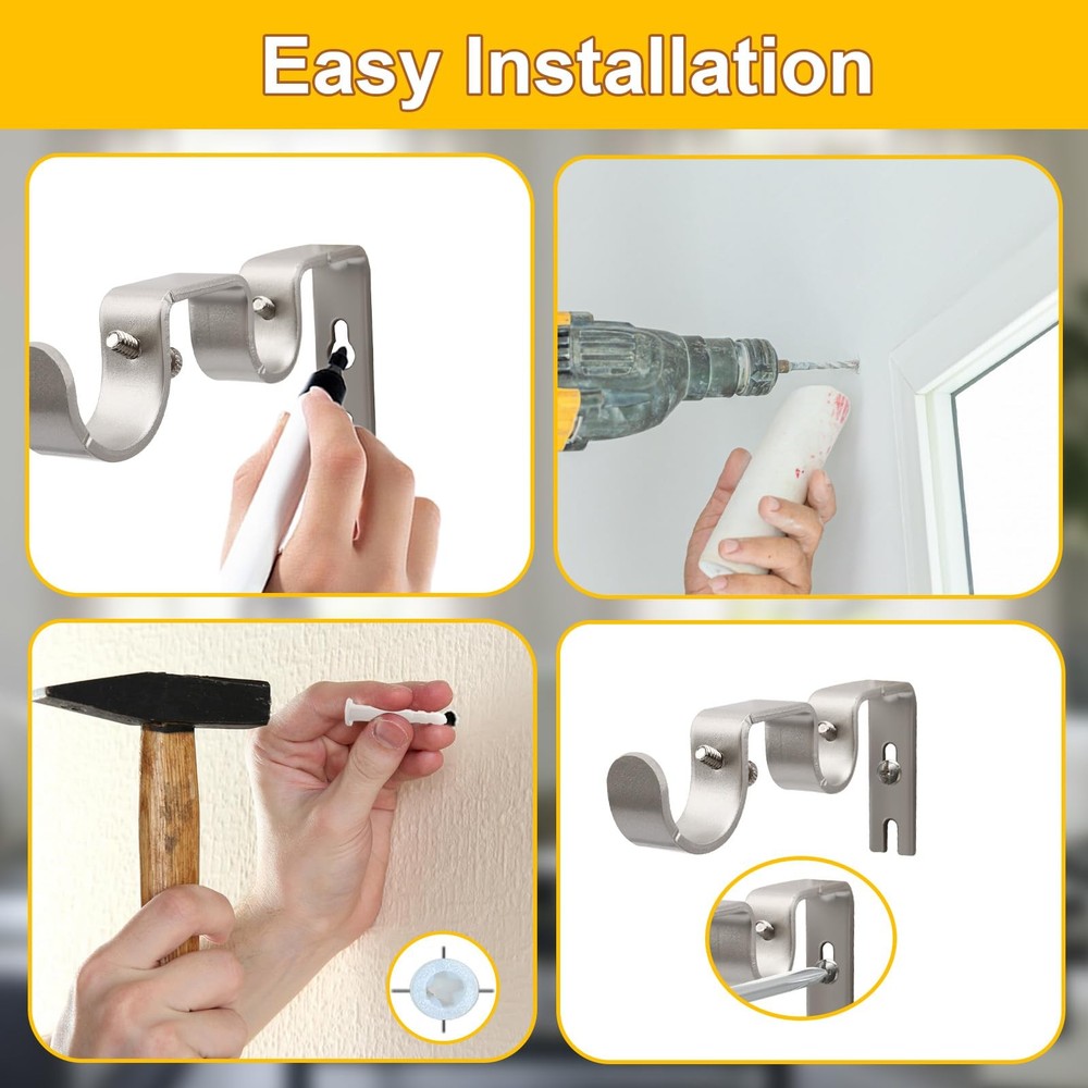 Shonmogar Double Curtain Rod Bracket,6 Pack Metal Holders Silver