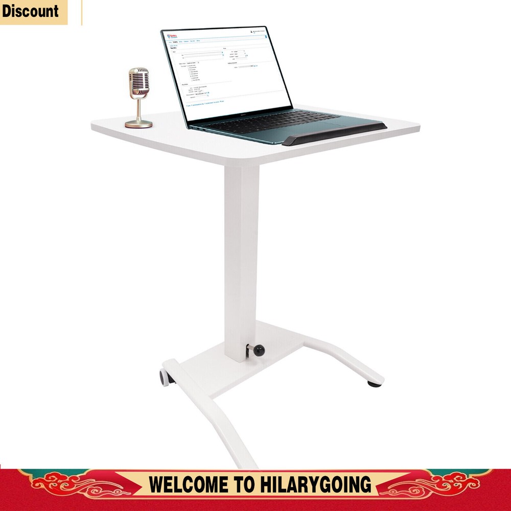 Adjustable 10°-30° Rolling Podium Desk Standing Lifting Computer Desk White