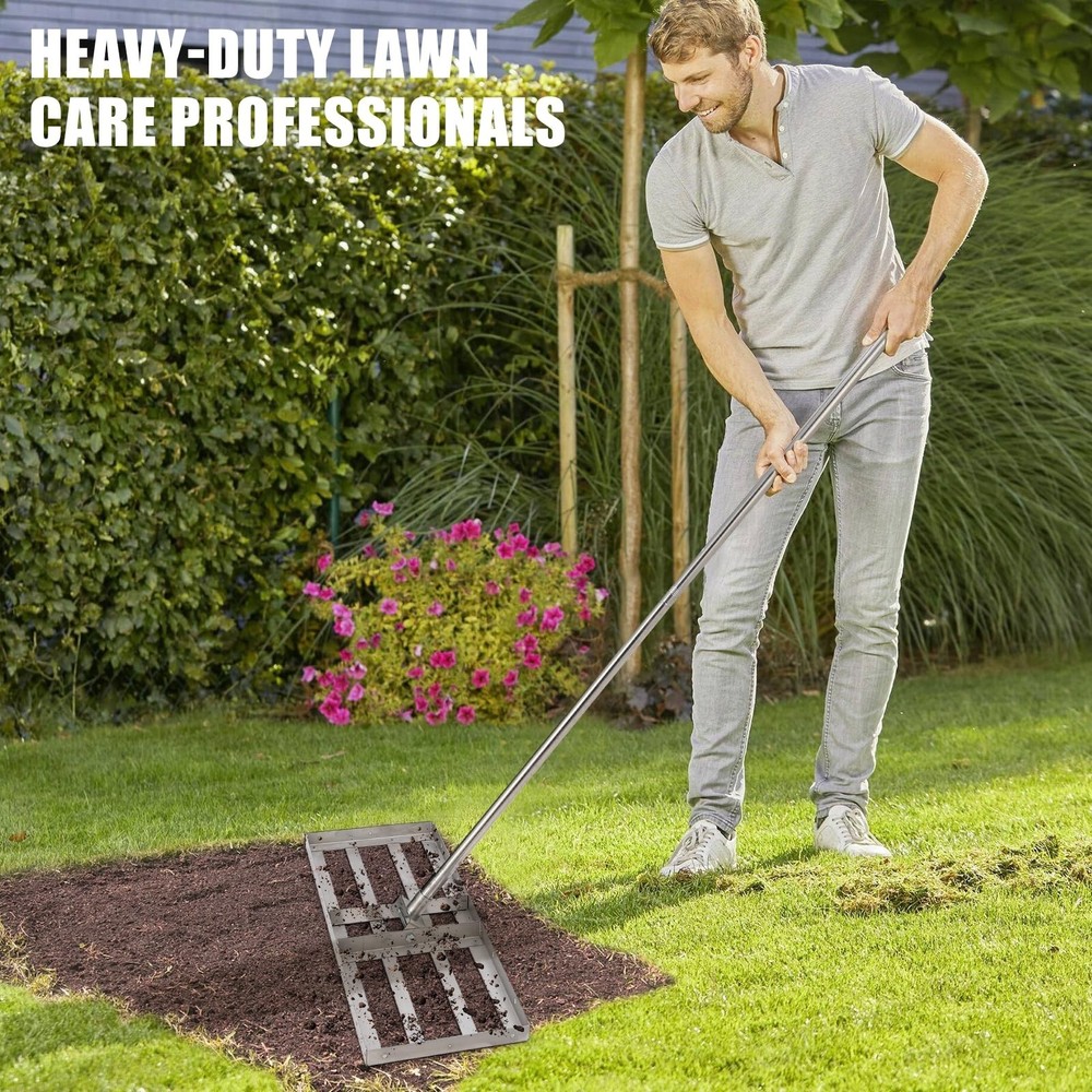 Lawn Leveling Rake w/ Drag Harrow, 36" Adjustable Width, 4FT Reinforced Chain