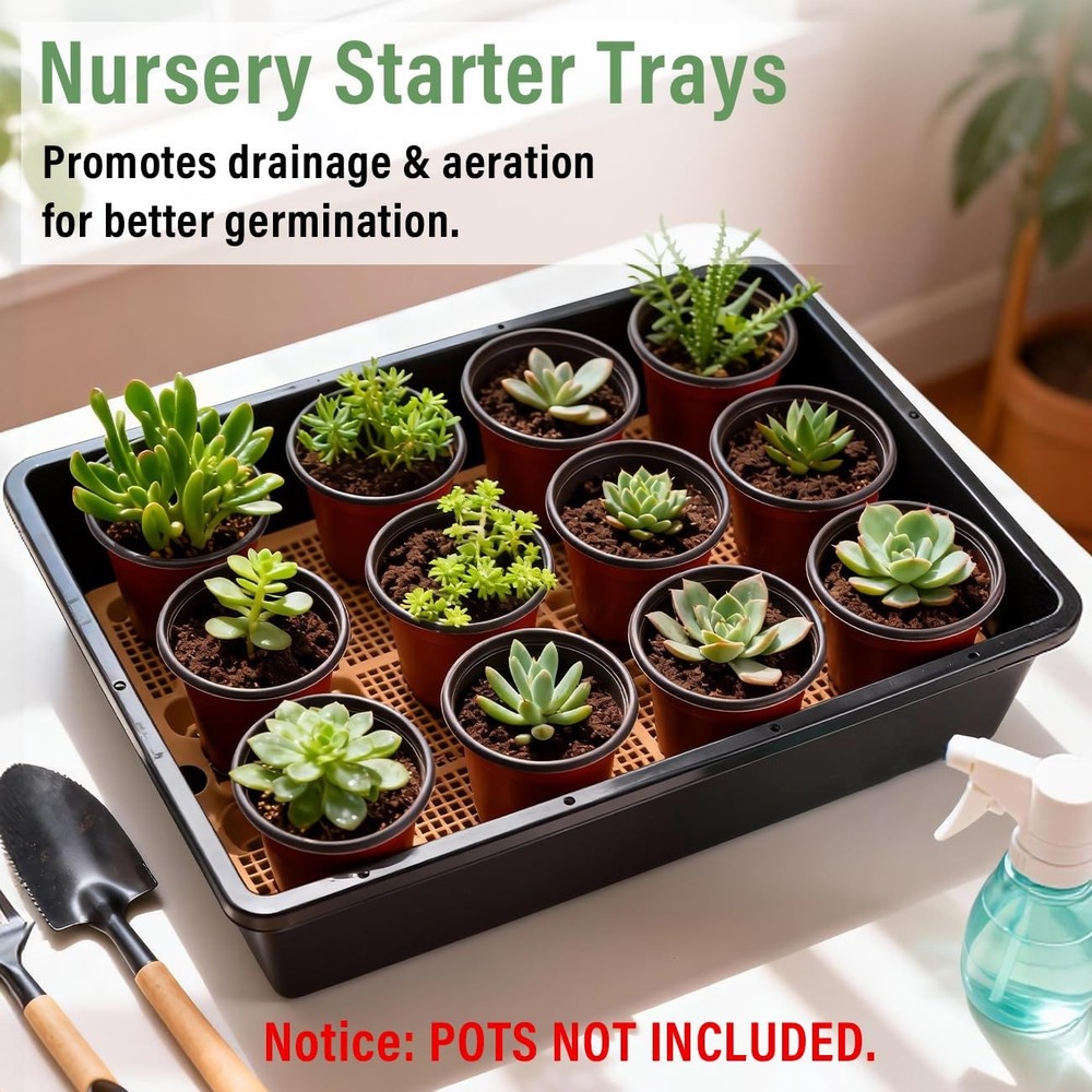5 Pack Nursery Pots Trays with Removable Mesh Drainage Mat, Plastic Seed Star...