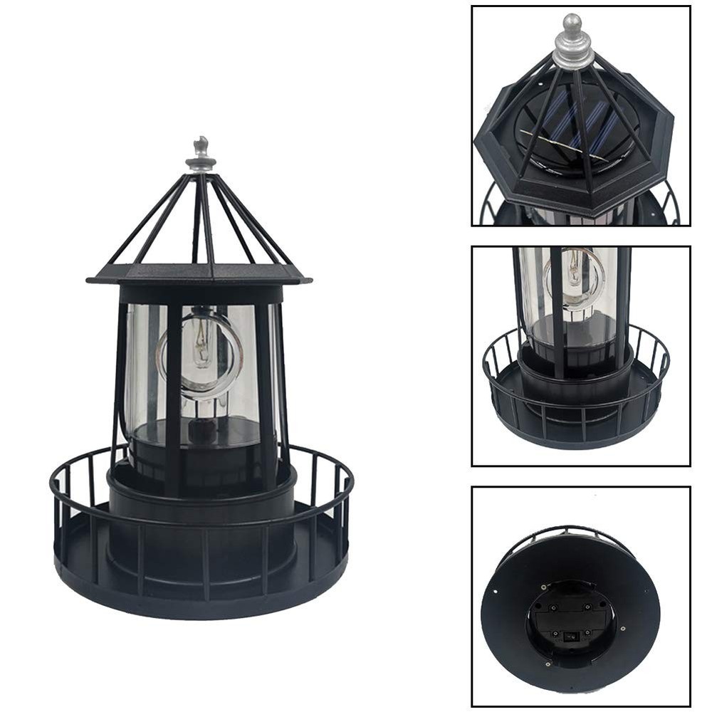 CALIDAKA LED Solar Powered Lighthouse 360 Degree Rotating Black