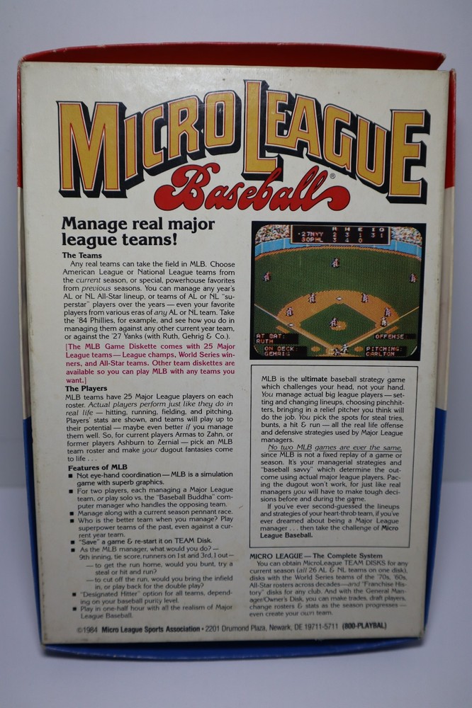 Atari 400/800 Computer & Commodore Micro League Baseball Game EXIB 5.25" Floppy