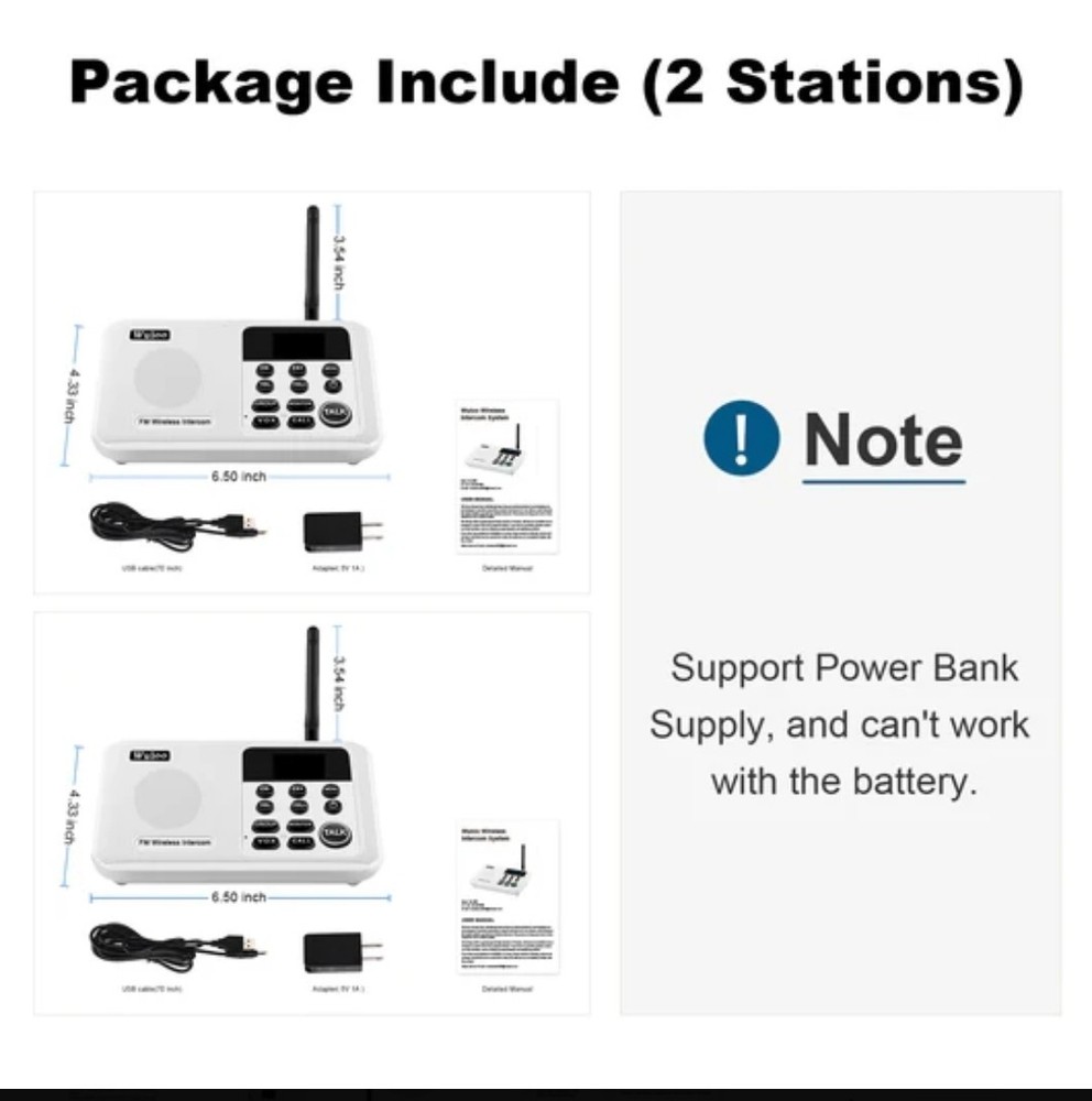 Wuloo Wireless 1 Mile Range Home Intercom System 2 Pack W888-P2 Multi Channel