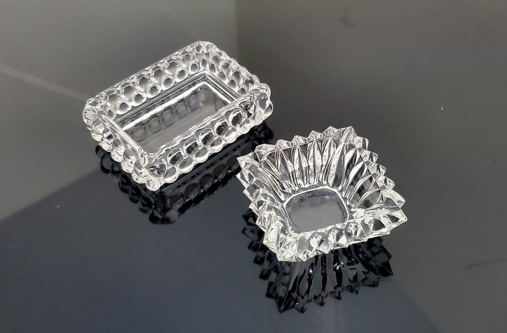 Clear Glass Ashtrays - Set of 2 - Rectangular & Square