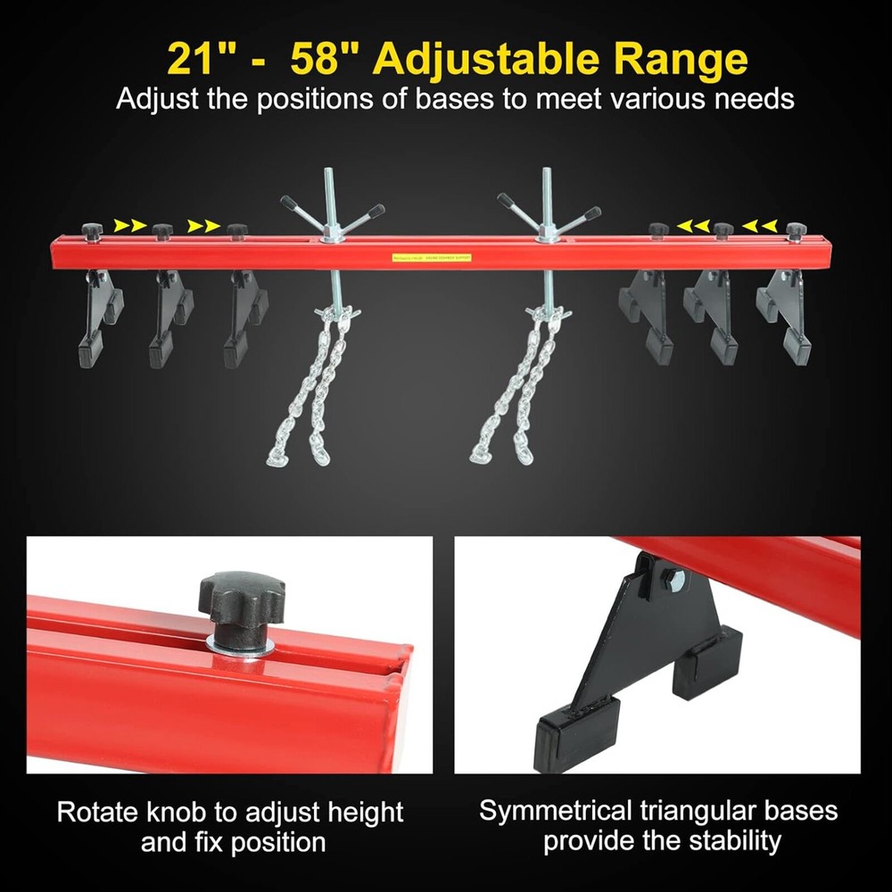 Red 1100 Lbs Engine Support Bar Engine Load Leveler Transmission with Dual Hooks