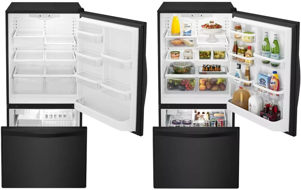 Whirlpool Black 33 Inch Bottom-Freezer Refrigerator - WRB322DMBB