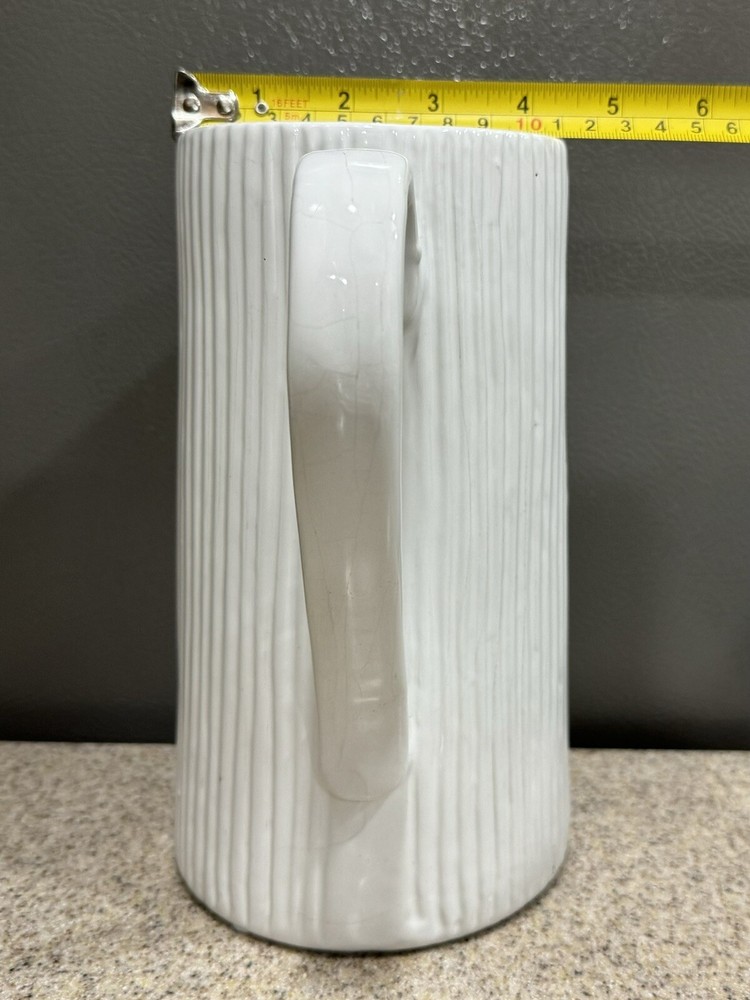 9”x5” White Ceramic Ribbed Pitcher or Vase Decor Unmarked in EUC