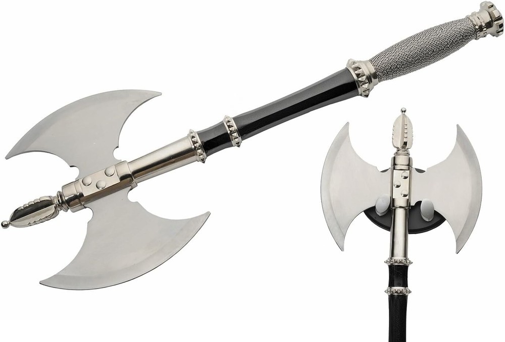 Double Bit Squire Axe With Display Plaque, Wire Wrapped Handle, 21”