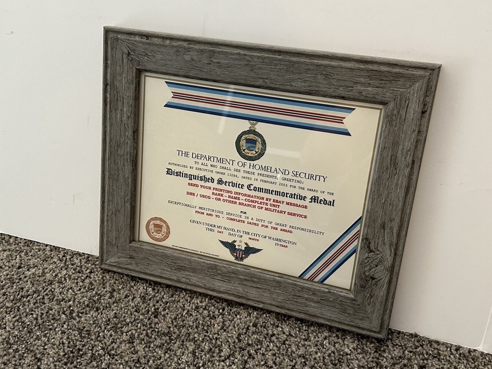 D.H.S. DISTINGUISHED SERVICE COMMEMORATIVE MEDAL CERTIFICATE ~ Type 1