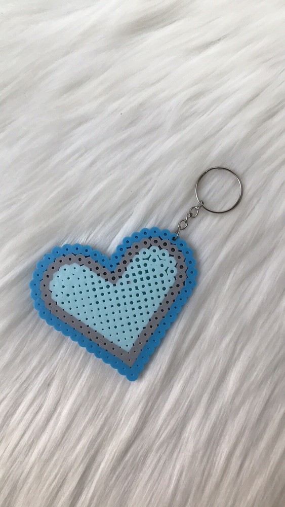heart blue keychain handmade perle beads