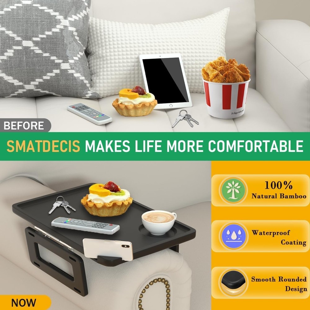 Elegant Bamboo Couch Arm Tray Table - Multi-Functional & Adjustable Design