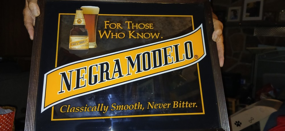 NEGRA MODELO MIRRORED BEER SIGN IN FRAME 21" x 17"