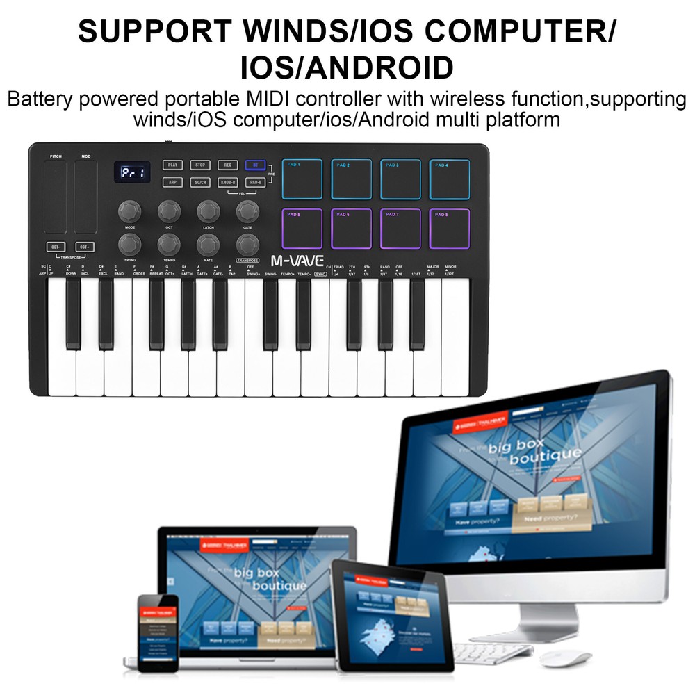 M-VAVE 25-Key USB MIDI Keyboard Controller with 8 Backlit Drum Pads 8 Knobs D9B2