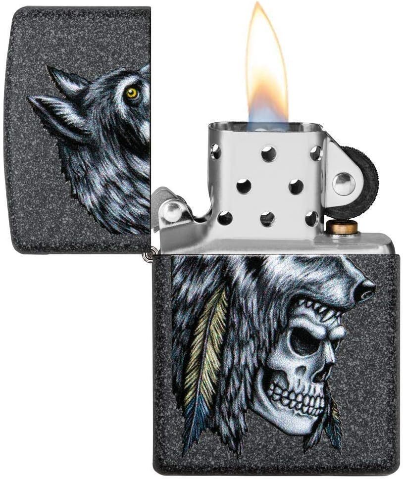 Zippo Lighter- Personalized Engrave Wolf WolvesZippo Lighter Black Crackle 29863