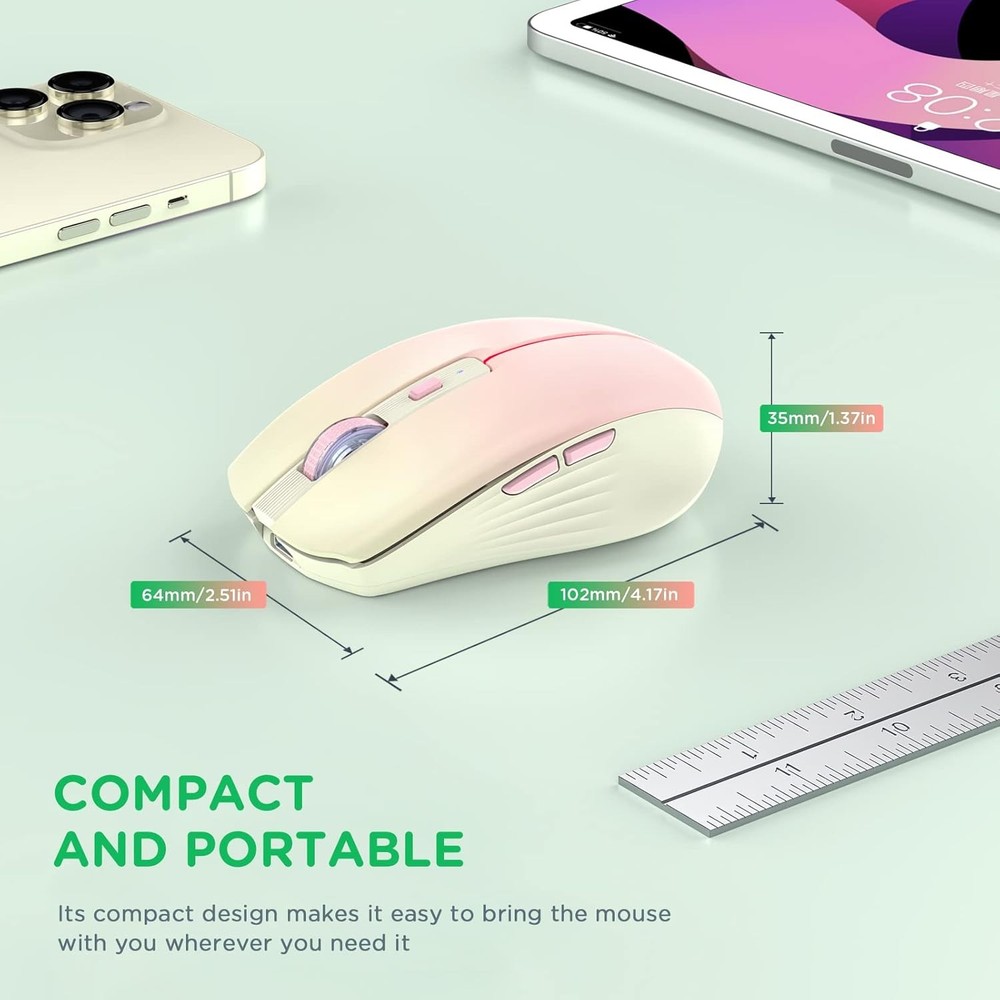 RAPIQUE Bluetooth Wireless Mouse, Rechargeable Gradient Khaki to Pink