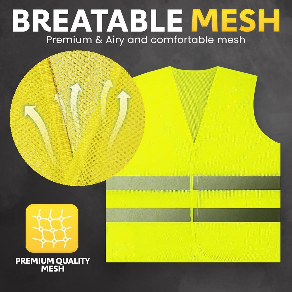 Yellow Reflective Safety Vests 10 Pack - High Visibility
