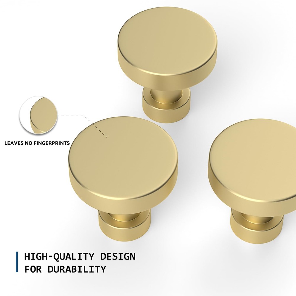20 Pack Gold Cabinet Knobs and Pulls - Round Drawer Knobs, Brushed Brass for ...