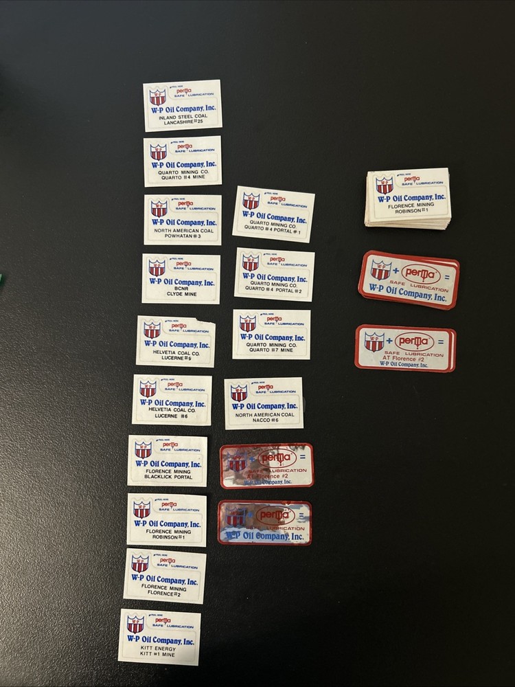 (76)+ W-P Oil COAL MINING STICKERS (16 Different and 60+ Duplicates)