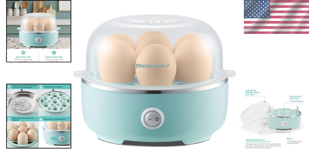 7‑Egg Electric Egg Cooker – Soft, Medium, Hard Boil, Auto Shut‑Off, Retro Mint