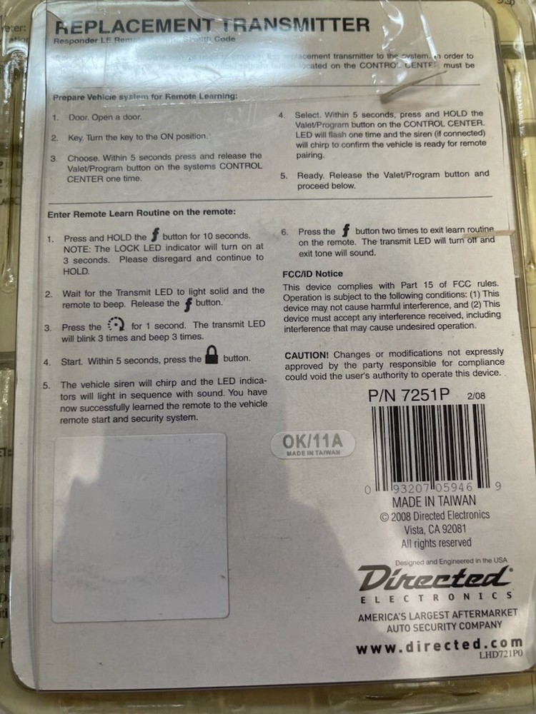 Python 7251P Remote Control Replacement Transmitter 1-Way 5-Button EZSDEI7152