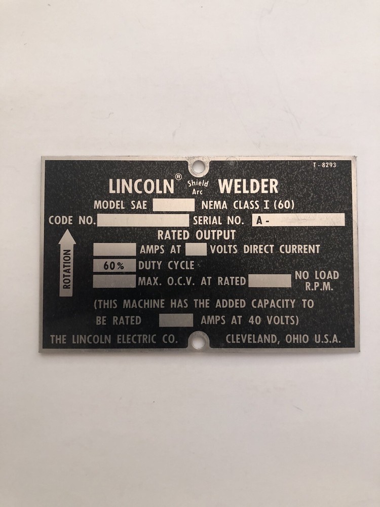 Lincoln OEM Serial Number And I.D. Tags