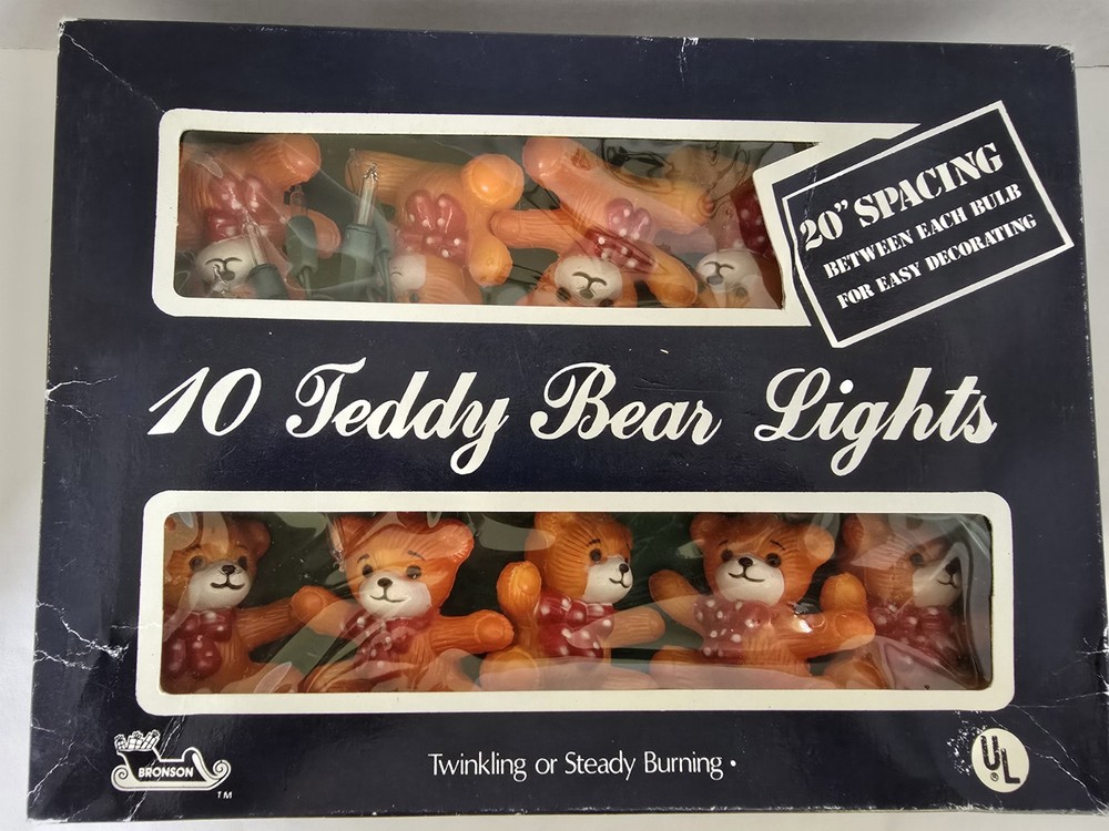 Vtg Christmas Teddy Bears String 10 Light Set Bronson Need 1 bulb Tested Works