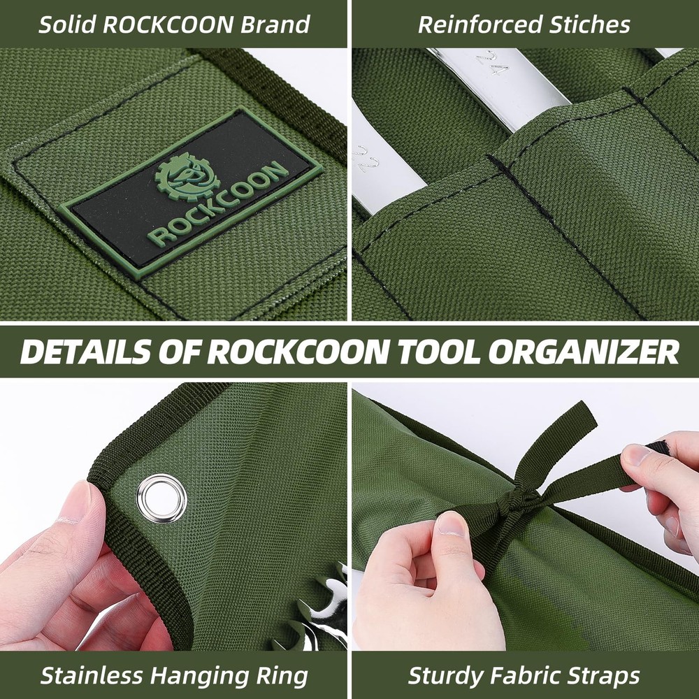 ROCKCOON Wrench Roll Organizer 16 Pockets, Small to Medium, Green