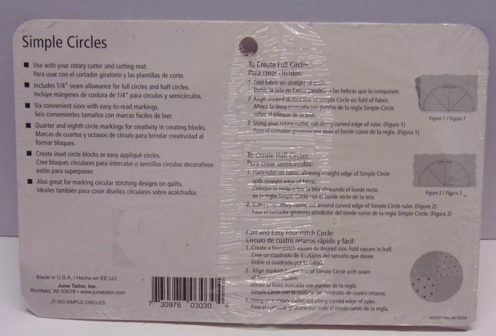 2pc New June Tailor Simple Circles Template & 8.5" Get Squared Ruler