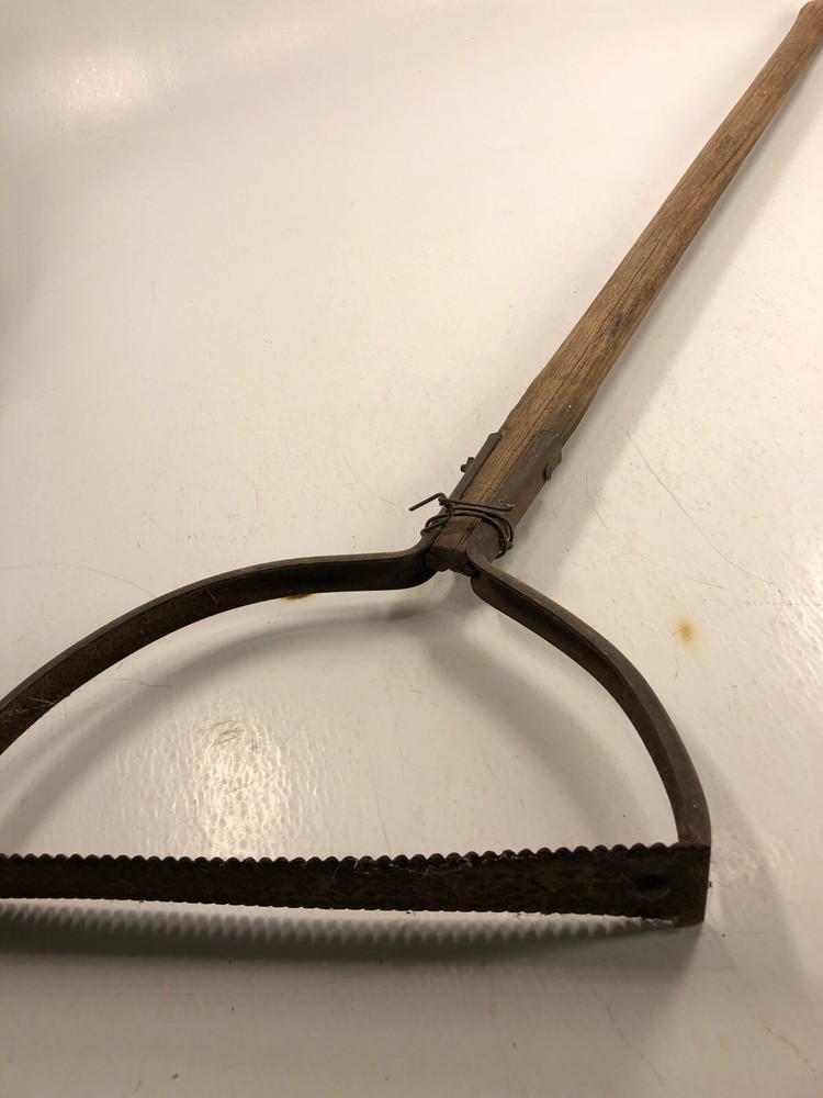 36” Vintage Weed Grass Trimmer Sling Blade Wood Handle Rustic Sickle Wacker Prop