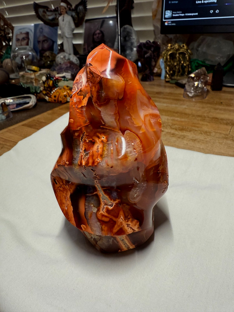 Carnelian Crystal Mineral Gemstone Polished Flame Geode Specimen 594