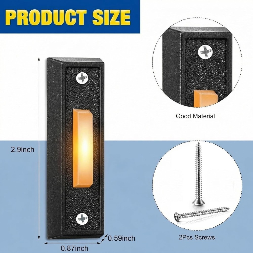 Lighted Doorbell Button Wired Replacement for Most Low-Voltage Systems Black ...