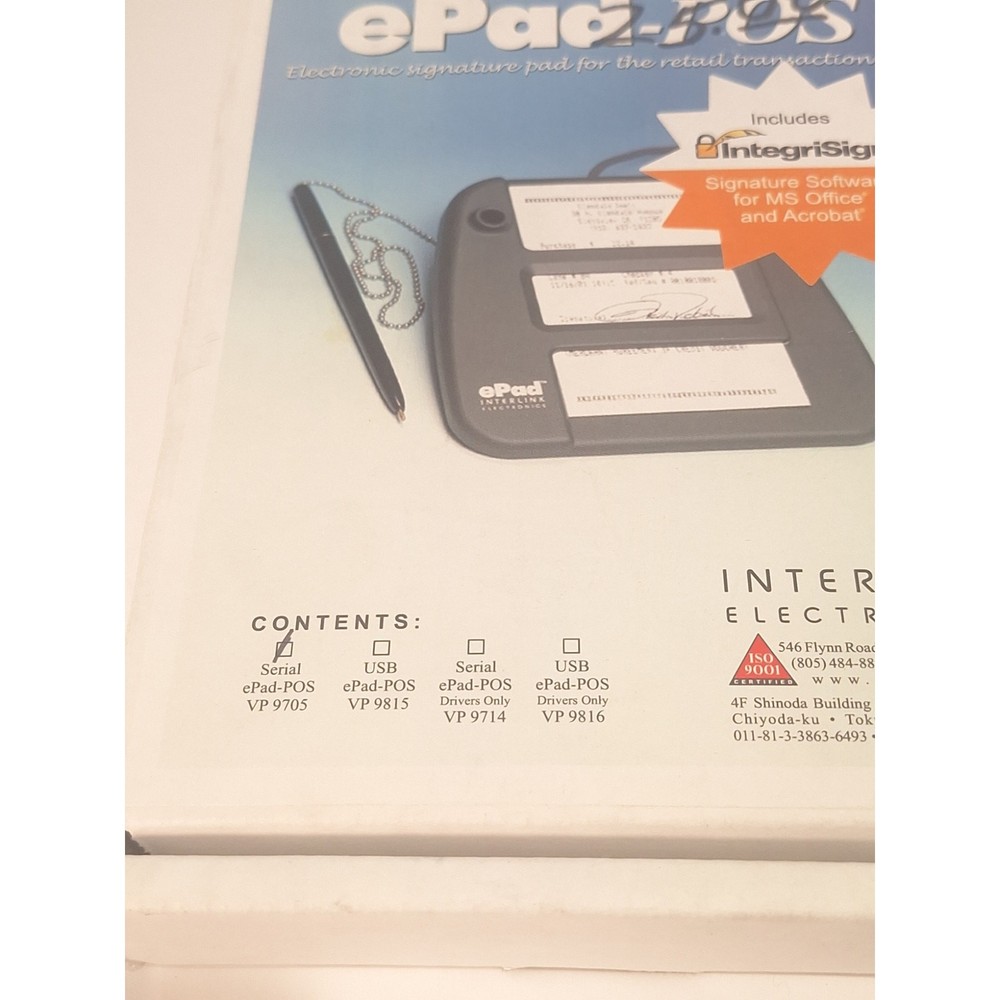 Interlink ePad POS VP 9705 Serial Electronic Signature Pad Complete Kit