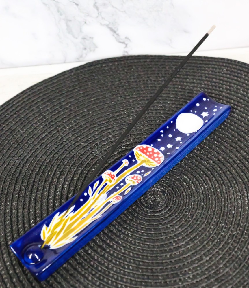 Ceramic Starry Night Moon Toadstool Mushrooms Forest Incense Burner Figurine