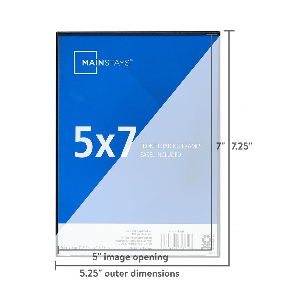 Mainstays 5x7 Front Loading Picture Frame, Black, Set of 12