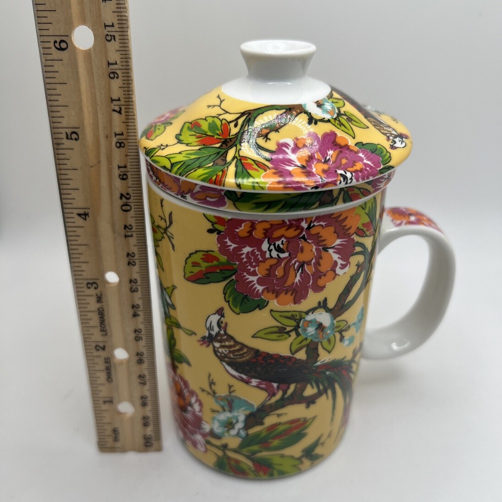 Yellow /Bird/Floral Ceramic Tea Cup Infuser