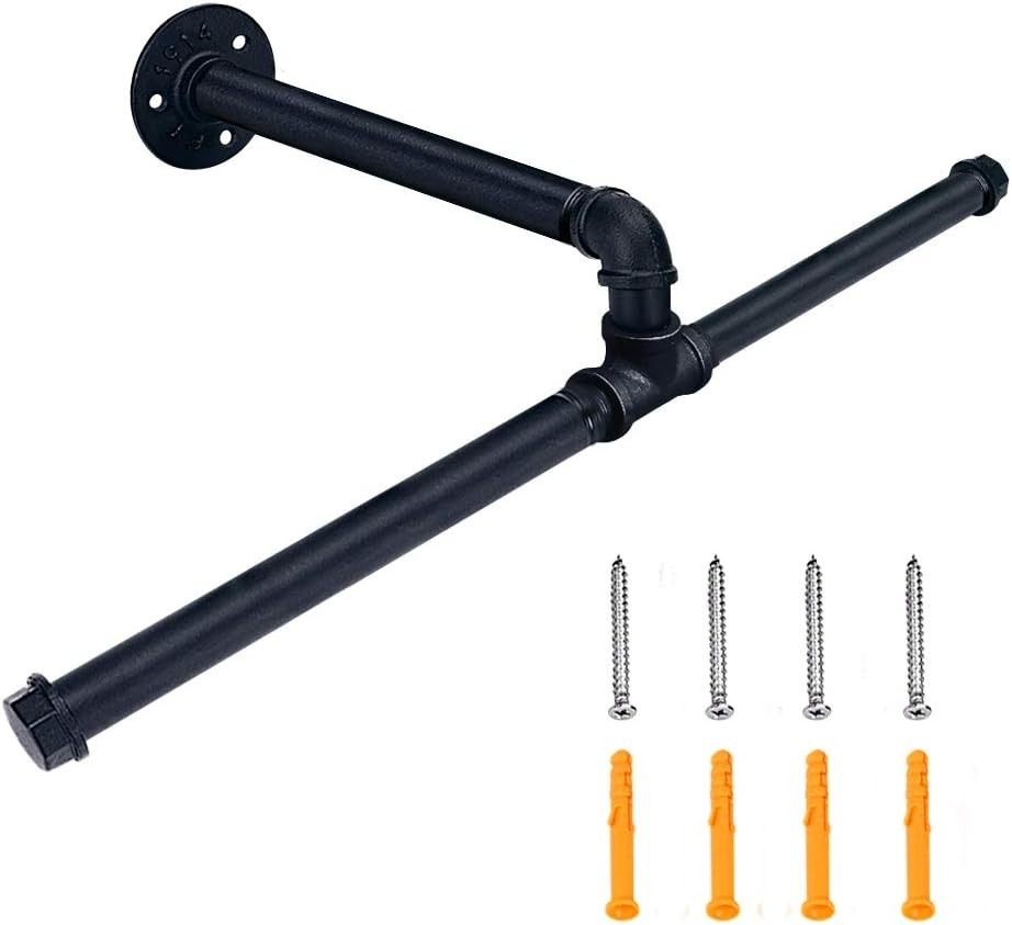 Multi-Purpose Black Iron Industrial Clothes Hanger - 36 Inch Storage Solution