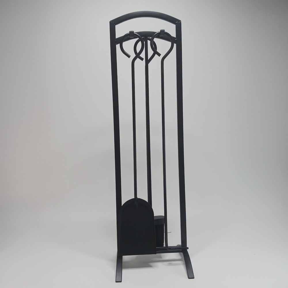 3-Piece Fireplace Tool Set With Stand (Black Powder Coat Finish)