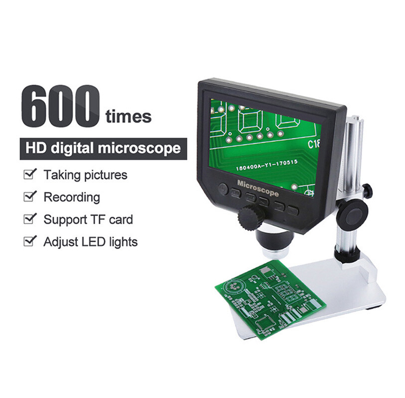 600x USB Digital Microscope with 4.3" Screen 8 LED Light for PC Coin Inspection