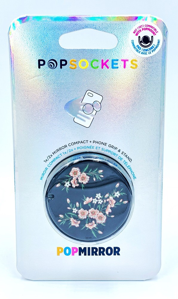 Authentic PopSockets PopMirror Black Floral Blossom Mirror PopSocket Pop Socket