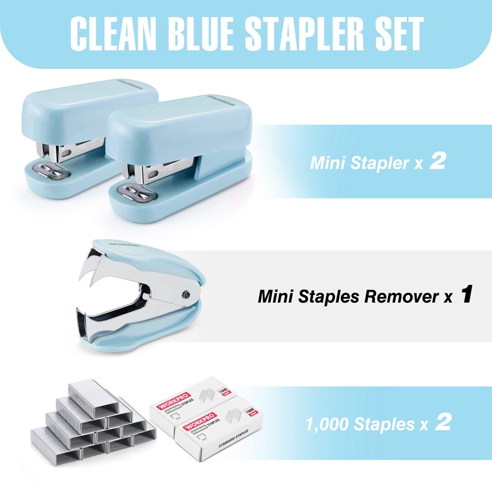 WORKPRO Mini Stapler Staple Remover Set for Desk Office w/ 2000PC 26/6 Staples
