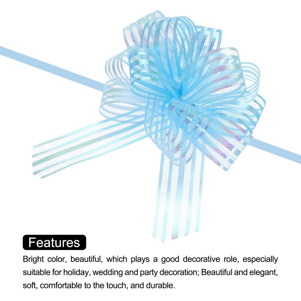 5Pack 6" Large Organza Pull Bow Chiffon Gift Wrapping Bows Ribbon Light Blue