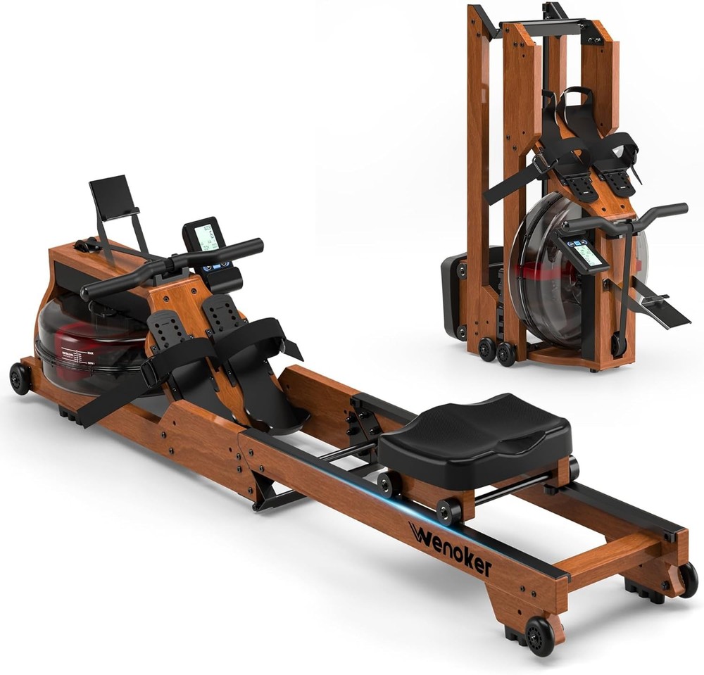 Water Rowing Machine for Home Use, WENOKER Wooden Foldable Rower Machine with De