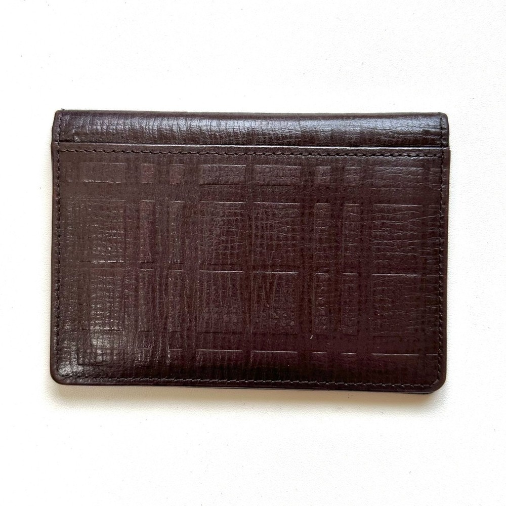BURBERRY Pass Case Card Case Embossed Check Dark Brown Leather
