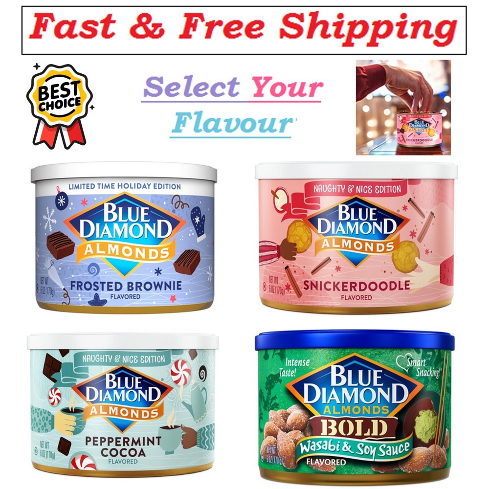 Blue Diamond Almonds, Holiday Snack Nuts, 6 oz Resealable Can - Select Flavour.
