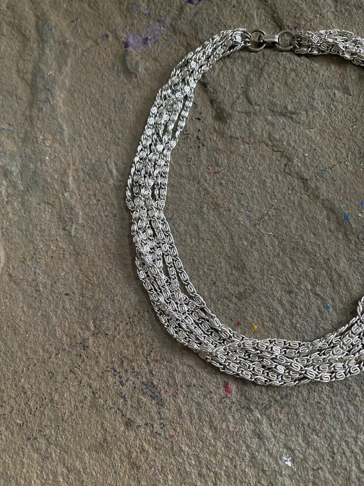 Vintage Sarah Coventry Necklace Silver Tone Chain Collar Multi Layer NG