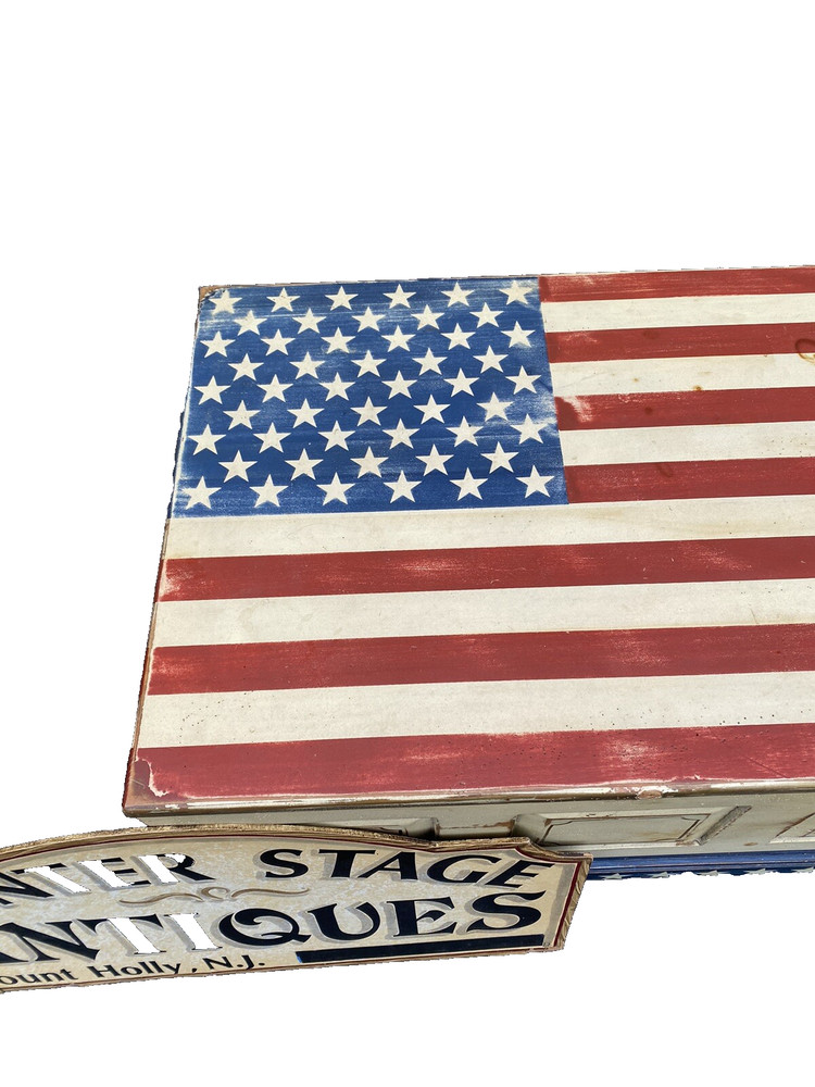 65174 Rustic Primative Coffee Table with STORAGE Americana Flag Design