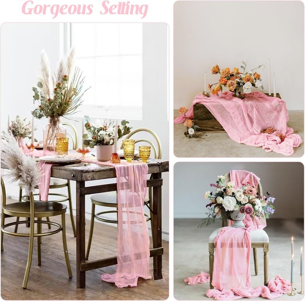 6 Pieces Pink Easter Spring 10FT Cheesecloth Table Runner Boho Gauze Fabric T...